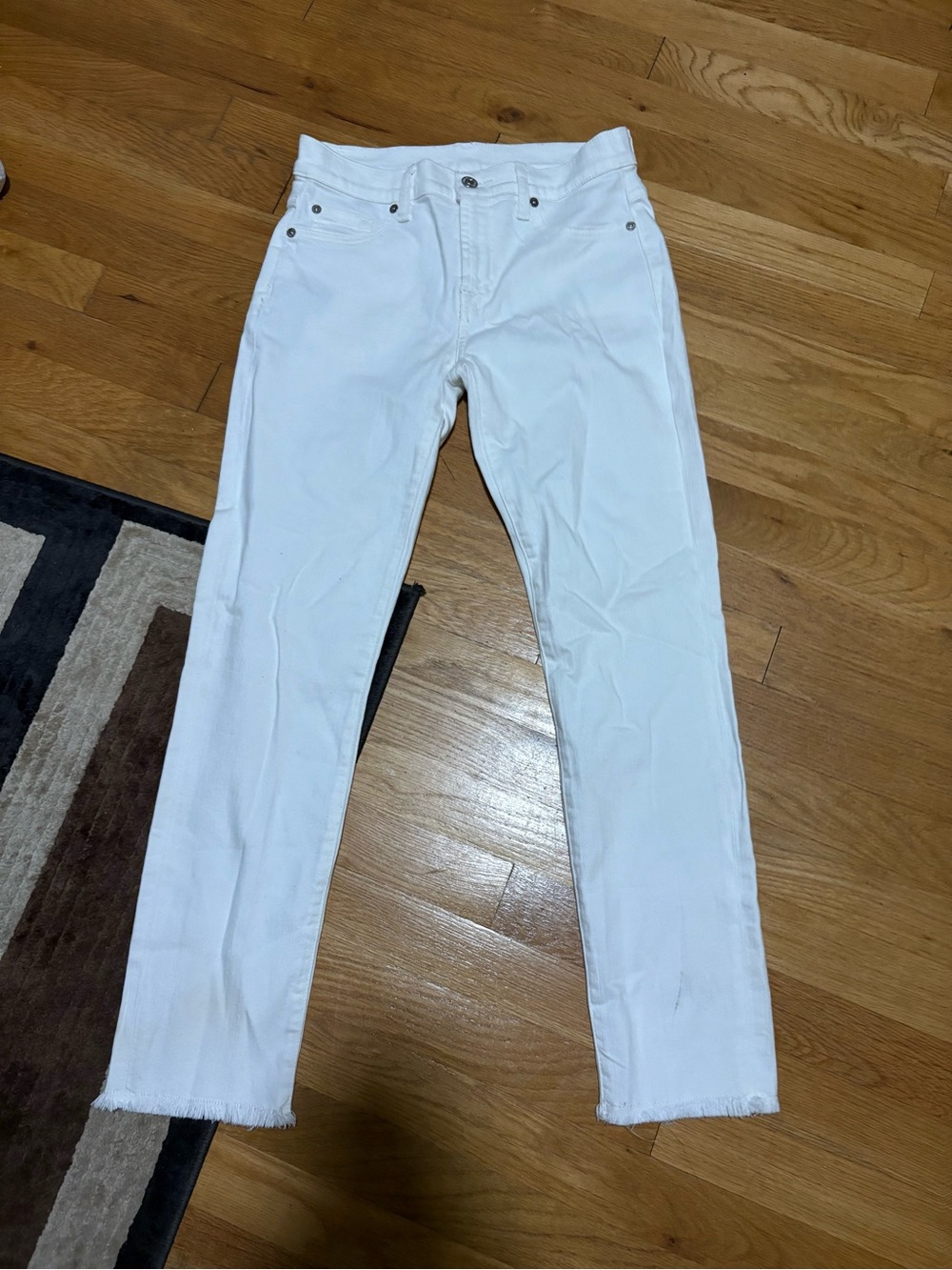 7 for all mankind White Midrise Skinny Straight Leg Jean